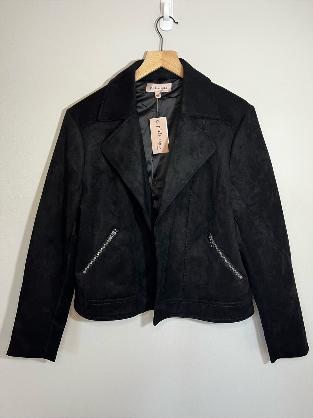 Philosophy Republic Black Faux Suede Open Front Moto Jacket New Women’s XL